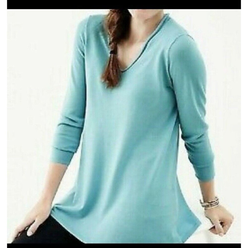 J Jill Womens Sz Merino Wool XS Tunic Sweater Avery V-neck Swing Pullover Blue